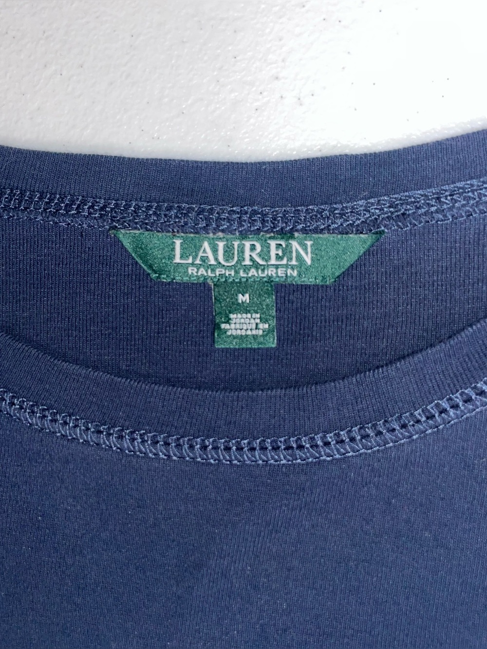 LRL Navy Blue Longsleeve Crewneck w/ Suede Shoulder Patch 100% Cotton Size M - Picture 5 of 10